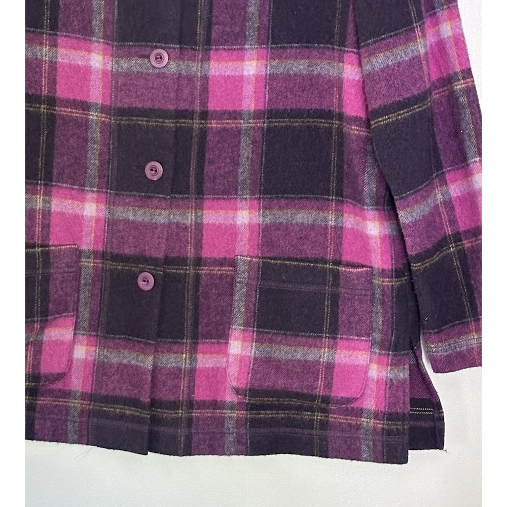 Schmeinck Jacket Womens 12 Purple Pink Plaid Wool Blend Coat Button Lightweight - Picture 3 of 11